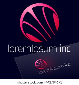 Abstract icon, vector sign, spiral emblem, pink logotype in sphere shape. Logo for Media, Fashion, Cosmetic, Beauty activity
