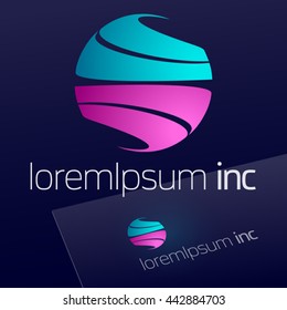 Abstract icon, vector sign, spiral emblem, colorful logotype in sphere shape on dark background. Logo for for Business, Technology, Corporation.