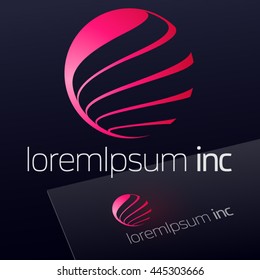 Abstract icon, vector sign, spiral emblem, pink logotype in sphere shape. Logo for Media, Fashion, Cosmetic, Beauty activity