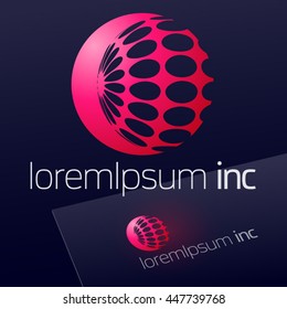 Abstract icon, vector sign, spiral emblem, pink logotype in sphere shape. Logo for Media, Fashion, Cosmetic, Beauty activity