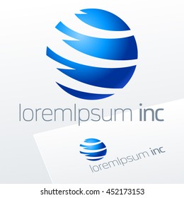 Abstract icon, vector sign, spiral emblem, blue logotype in sphere shape. Logo for Business, Technology, Corporation.
