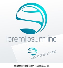 Abstract icon, vector sign, turquoise logotype in sphere shape. Logo for Business, Technology, Corporation.