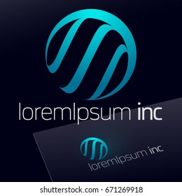 Abstract icon, vector sign, turquoise logotype in sphere shape. Logo for Business, Technology, Corporation.