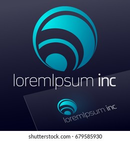 Abstract icon, vector sign, turquoise logotype in sphere shape. Logo for Business, Technology, Corporation.