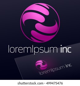 Abstract icon, vector sign, violet logotype in sphere shape. Logo for Media, Fashion, Cosmetic, Beauty activity