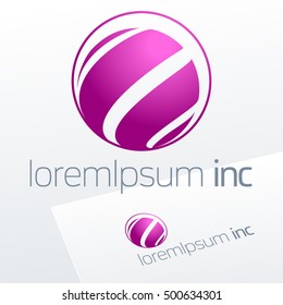 Abstract icon, vector sign, violet logotype in sphere shape. Logo for Media, Fashion, Cosmetic, Beauty activity