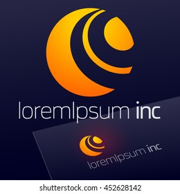 Abstract icon, vector sign, yellow logotype in sphere shape. Logo for Business, Technology, Corporation.