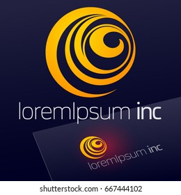 Abstract icon, vector sign, yellow logotype in sphere shape. Logo for Media, Fashion, Cosmetics