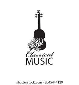 abstract icon of violin and rose isolated on white background