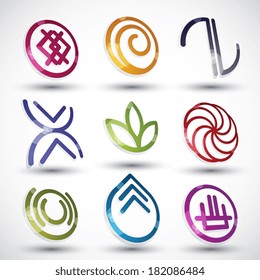 Abstract icons 3d designs vector set, round symbols collection.