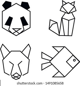 the abstract icons of animals, origami geometric style