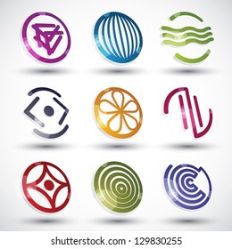 Abstract icons of different shapes vector set, round symbols collection.
