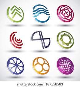 Abstract icons of different shapes vector set, round symbols collection.