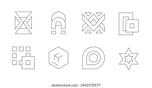 Abstract icons. Editable stroke. Containing abstract, abstractshape, eternity, wallpaper, texture, cross, thread, clothes.