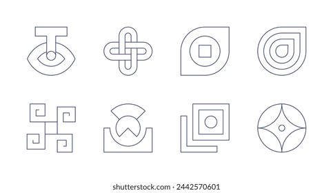 Abstract icons. Editable stroke. Containing abstract, abstractshape, textile, tool, celtic, fabric.