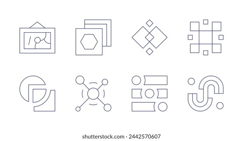 Abstract icons. Editable stroke. Containing abstractart, abstract, abstractshape, decoration, simple, linear, twinkle, modern.