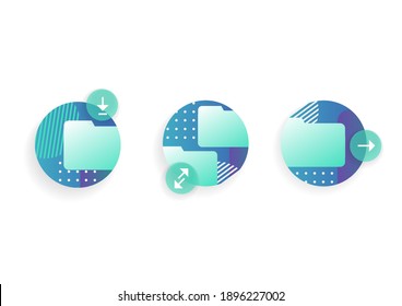 Abstrakte Symbole mit Ordnern und Symbolen für das Hochladen in eine Datei, das Kopieren zwischen Paketen oder das Übertragen von Informationen und das Senden oder Teilen von Daten