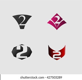 Abstract icons for number 2 logo set vector

