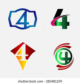 Abstract icons for number 4 logo set
