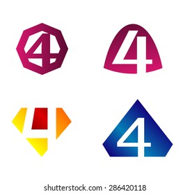 Abstract icons for number 4 logo set 