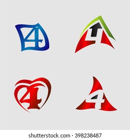 Abstract icons for number 4 logo set

