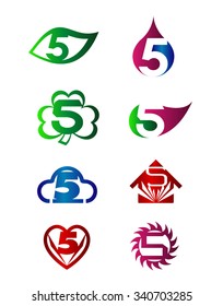 Abstract icons for number 5 logo set
