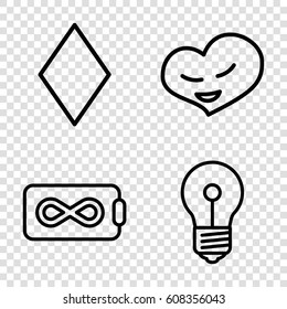 Abstract icons set. set of 4 abstract outline icons such as Diamonds, heart, endless battery