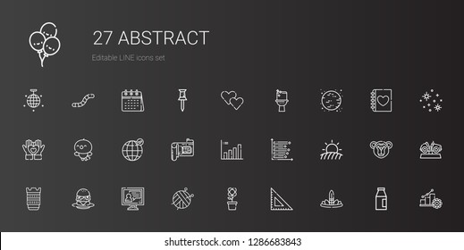 abstract icons set. Collection of abstract with feathers, square, flower, ball, video call, burger, camera lens, field, bar chart, cpu, earth grid. Editable and scalable abstract icons.