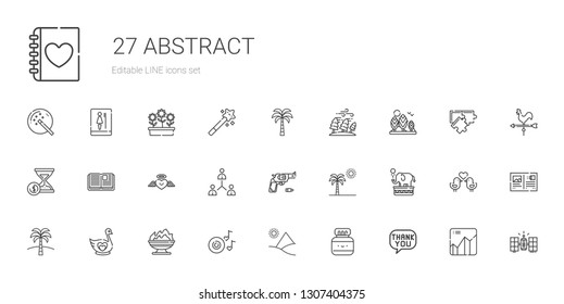 abstract icons set. Collection of abstract with speech bubble, chinese ink, pyramid, romantic music, fire, swan, palm tree, elephant, gun. Editable and scalable abstract icons.