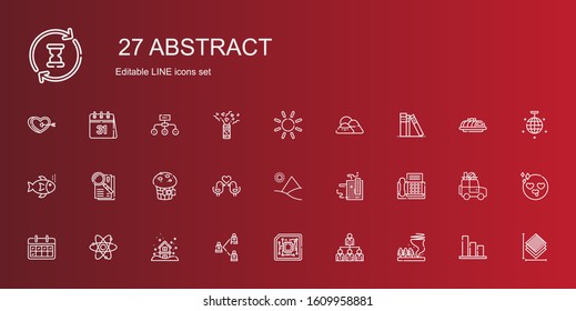 abstract icons set. Collection of abstract with tornado, networking, cpu, network, snowing, atom, calendar, fax, motherboard, pyramid, love birds. Editable and scalable abstract icons.