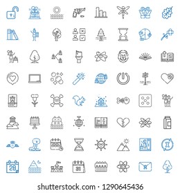 abstract icons set. Collection of abstract with tree, letter, atom, cake, calendar, castle, pyramid, hourglass, steam, mountain, sun, snake. Editable and scalable abstract icons.