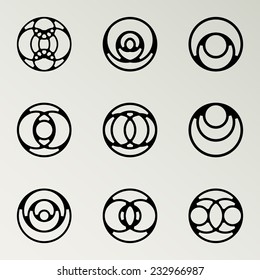 Abstract icons set. Concept of well being, nature, biodiversity, ecology, healthy lifestyle, relax, community, solidarity. Vector design.