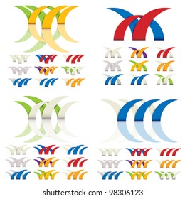 Abstract icons set wit different color versions, vectors collection.