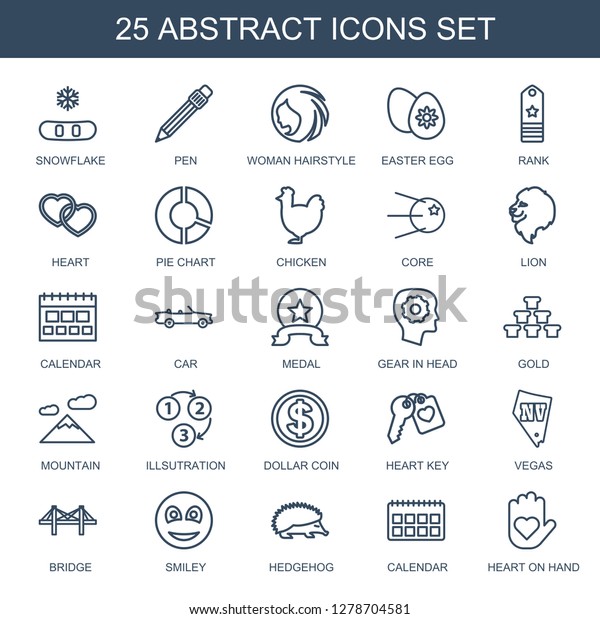 abstract icons. Trendy\
25 abstract icons. Contain icons such as snowflake, pen, woman\
hairstyle, easter egg, rank, heart, pie chart, chicken. abstract\
icon for web and\
mobile.
