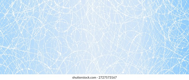 Abstract icy background with chaotic white scribbles on light blue gradient. Frost texture background