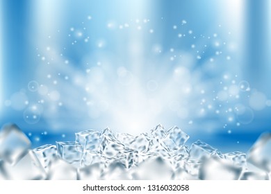 Abstract icy cubes background. Abstract ice and snow in light blue poster design, 3d illustration