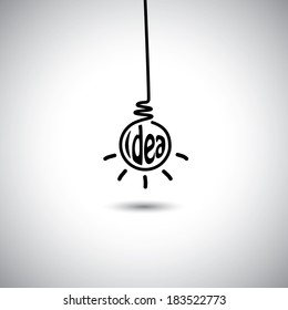 abstract idea bulb hanging & glowing - concept vector icon. This graphic also represents creative problem solving, genius mind, smart thinking, inventive mind, innovative man, abstract thought