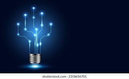 Abstract idea light bulb in circuit board form concept technology modern idea thinking design on high tech blue background