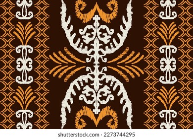 arte de ikat abstracto de forma transparente bordado folclórico sobre fondo marrón diseño de impresión de arte geométrico azteca para alfombras, papel tapiz, ropa, envolturas, tejidos, tejidos, textiles