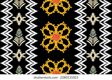 abstrakte Kunsthandwerk nahtlose Muster-Folkstickerei auf schwarzem Hintergrund Aztec Geometric Art Print Design für Teppiche, Wallpaper, Kleidung, Wrapper, Gewebe, Cover, Textilien