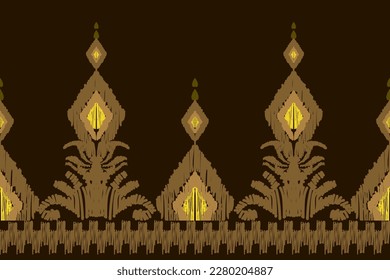 arte de ikat abstracto de forma transparente bordado folclórico sobre fondo marrón diseño de impresión de arte geométrico azteca para alfombras, papel tapiz, ropa, envolturas, tejidos, tejidos, textiles