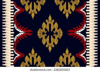 abstract ikat art  seamless pattern  folk embroidery  on a brown background  aztec geometric art print design for rugs, wallpapers, clothing, wraps, fabrics, covers, textiles
