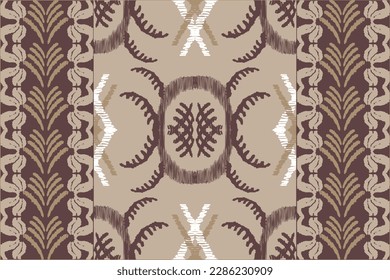 Abstract ikat art seamless pattern  On brown background Aztec geometric art design for rugs, wallpapers, clothes, wraps, fabrics, covers, textiles