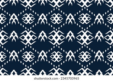arte de ikat abstracto patrón sin soldadura Borde elefante sobre fondo azul diseño de impresión de arte geométrico azteca para alfombras, papel tapiz, ropa, envolturas, tejidos, tejidos