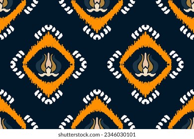 abstract ikat art seamless pattern Elephant embroidery on a black background aztec geometric art print design for rugs, wallpapers, clothing, wraps, fabrics, covers, textiles