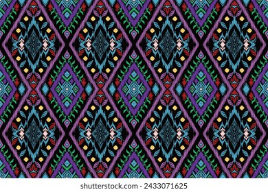 Abstrakte Ikat Kunst Nahtlose Muster Volksstickerei Aztekische geometrische Kunst, geometrische ethnische, afrikanische Ikat bunte Paisley-Stickerei. Navajo, nahtlose Muster traditionellen, Stammes-Motive abstrakte Vektor.