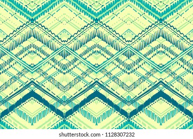 Abstract Ikat and boho style handcraft fabric pattern. Traditional Ethnic design for clothing and textile background, carpet or wallpaper