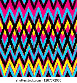 Abstract Ikat and boho style handcraft fabric pattern. Traditional Ethnic design for clothing and textile background, carpet or wallpaper