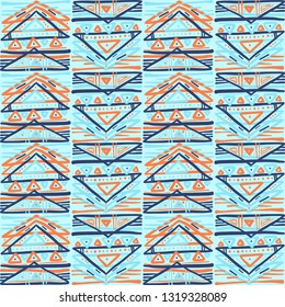 Abstract Ikat and boho style handcraft fabric pattern. Traditional Ethnic design for clothing and textile background, carpet or wallpaper