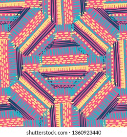 Abstract Ikat and boho style handcraft fabric pattern. Traditional Ethnic design for clothing and textile background, carpet or wallpaper